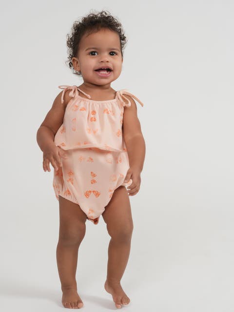 Girl Faded Ruffle Self-Tie Shoulder Bow Romper