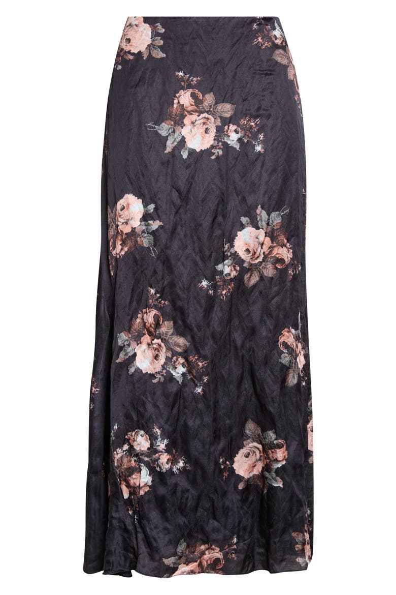 Floral Crushed Satin Midi Skirt, Alternate, color, MARGOT BOUQUET BLACK