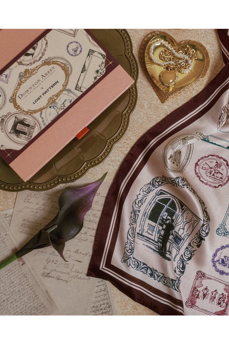 Downton Abbey the Grand Finale x Lost Pattern Silk Scarf, Alternate, color, Burgundy