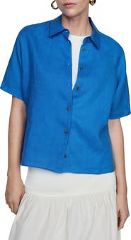 MANGO Short Sleeve Linen Button-Up Shirt