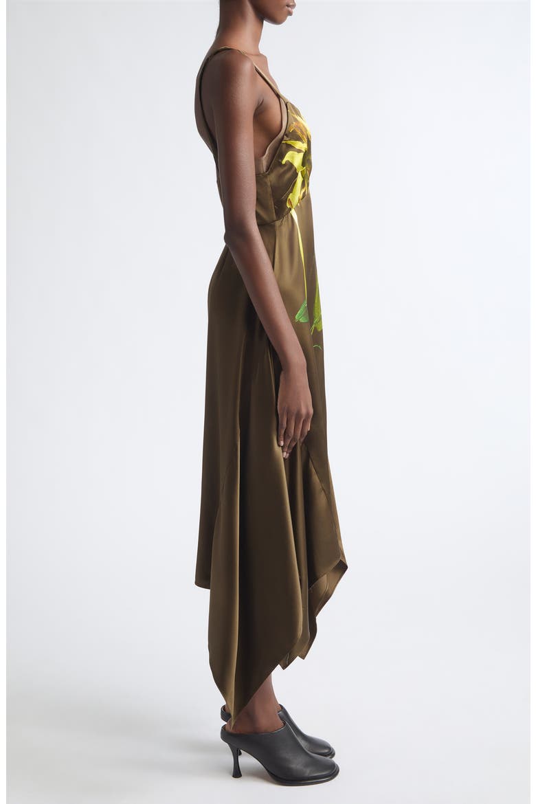 Sunflower Print Silk Slipdress, Alternate, color, BROWN