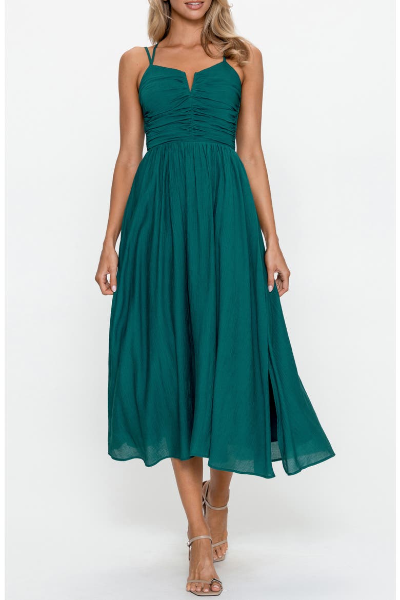 Smocked Strappy Midi Dress, Main, color, DARK GREEN