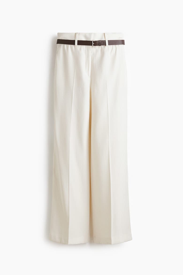 Belted Tailored Trousers, Alternate, color, Cream