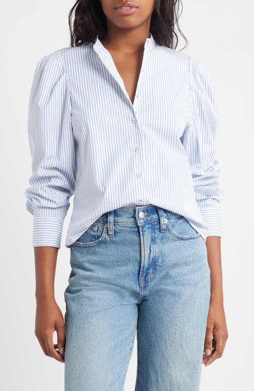 Madewell Paulina Stripe Cotton Poplin Band Collar Button-up Shirt In Multi