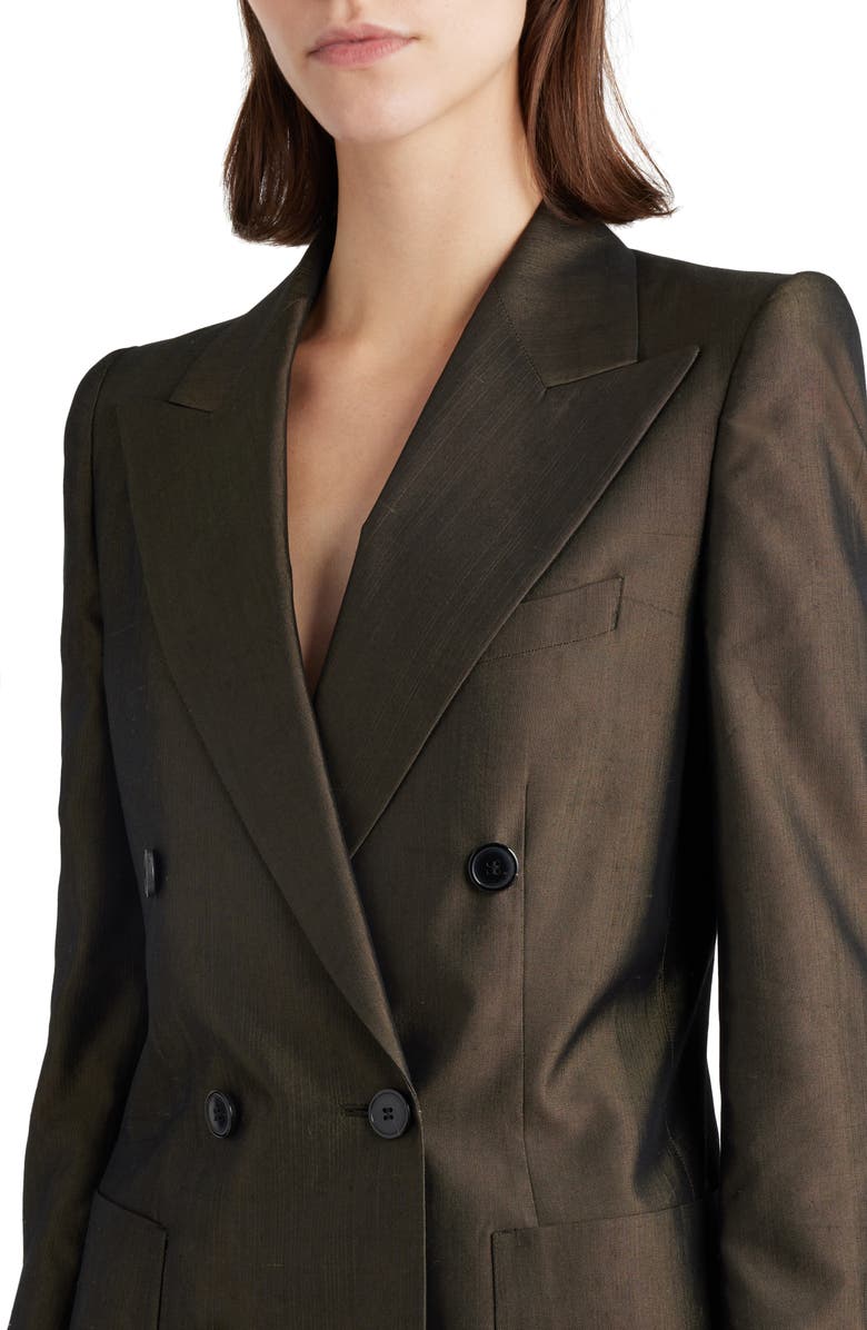 Dries Van Noten Bymee Double Breasted Cotton & Silk Blend Blazer, Alternate, color,