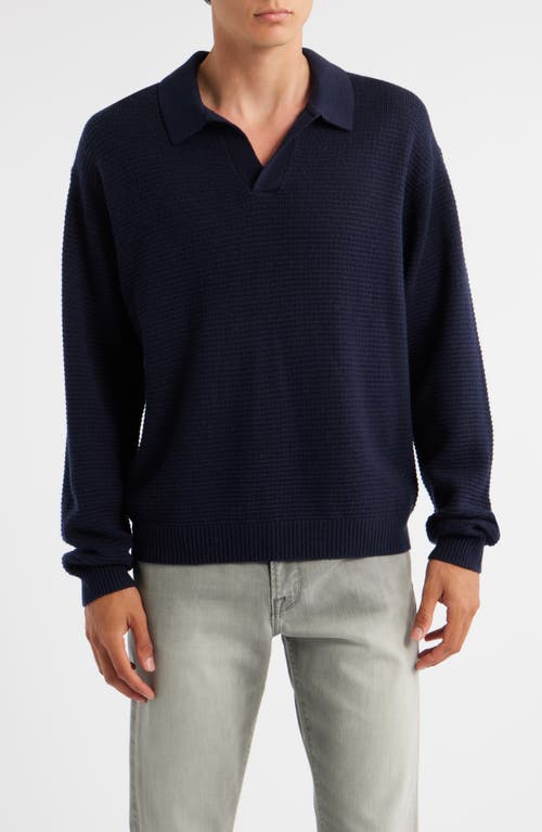 Frame Textured Polo Sweater In Blue
