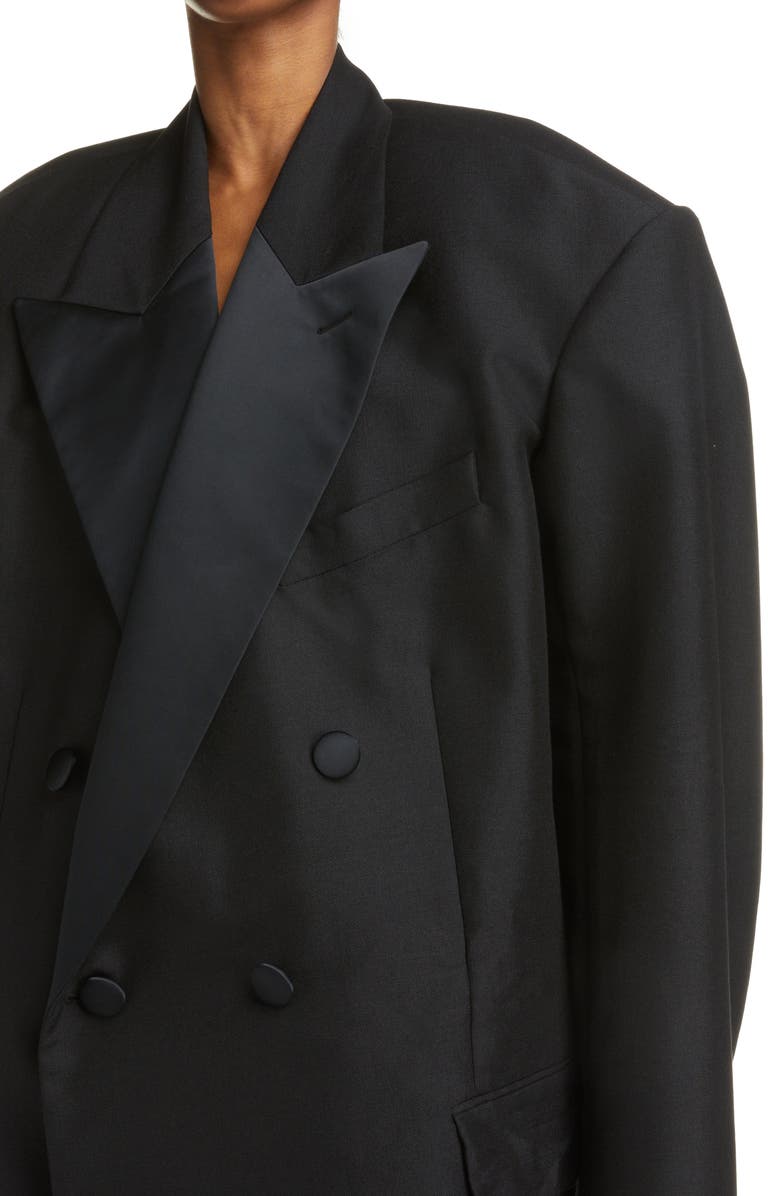 Balenciaga Oversize Raw Hem Crop Wool & Mohair Tuxedo Blazer, Alternate, color, 