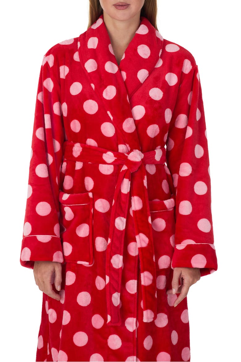 Long Fleece Robe, Alternate, color, RED MULTI