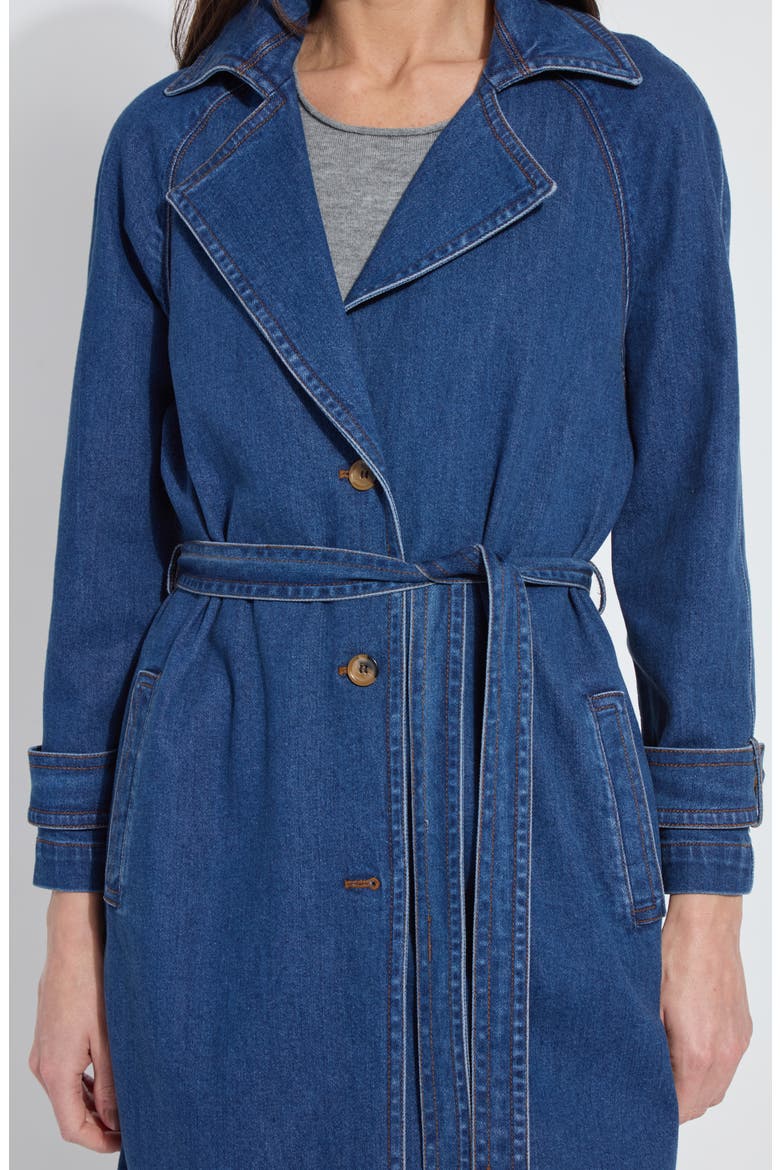 Paris Denim Trench Coat, Alternate, color, DARK MIDWASH
