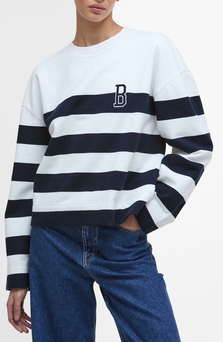 Barbour Faye Stripe Sweatshirt, Main, color, Cloud/ Navy Stripe