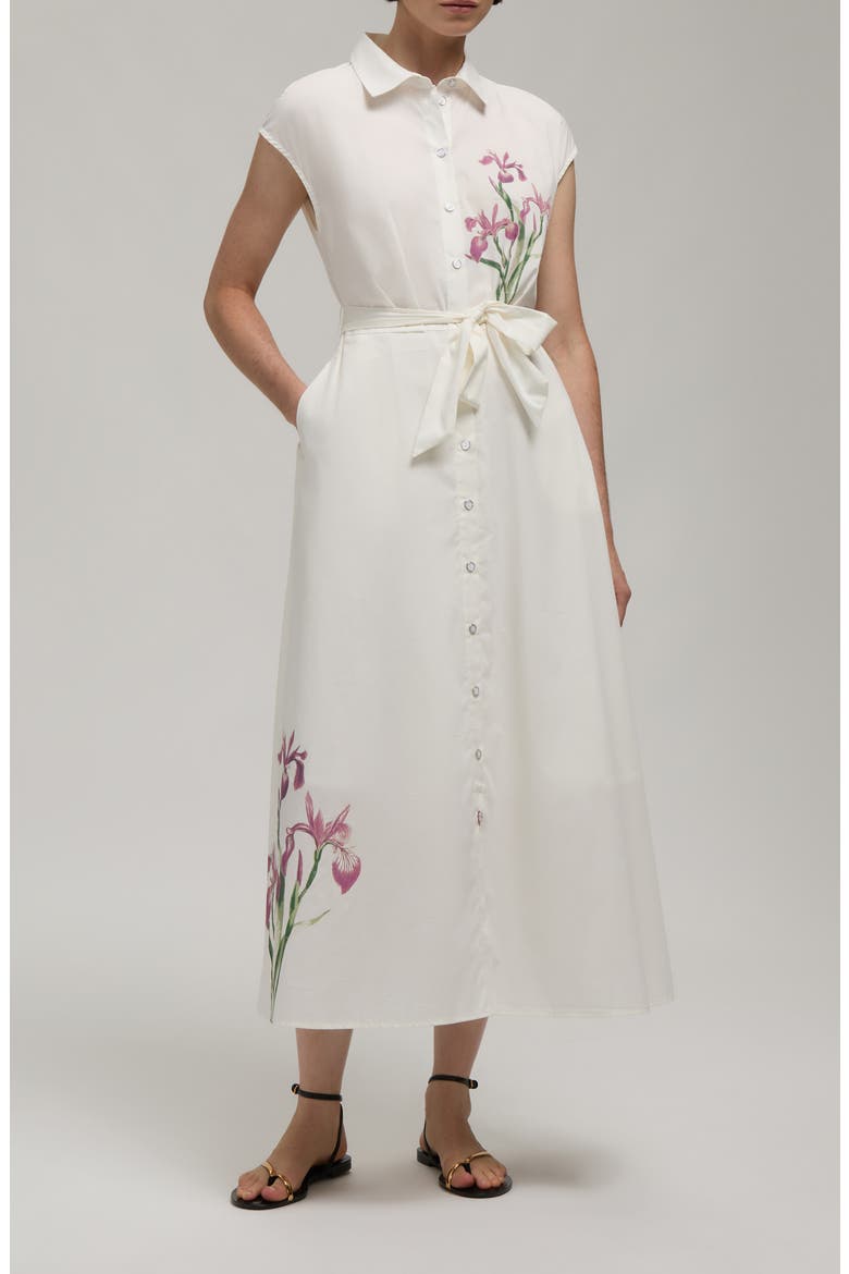 Midi Button Down Embroideried Shirt Dress, Main, color, SNOW-WHITE