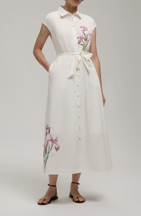 Midi Button Down Embroideried Shirt Dress