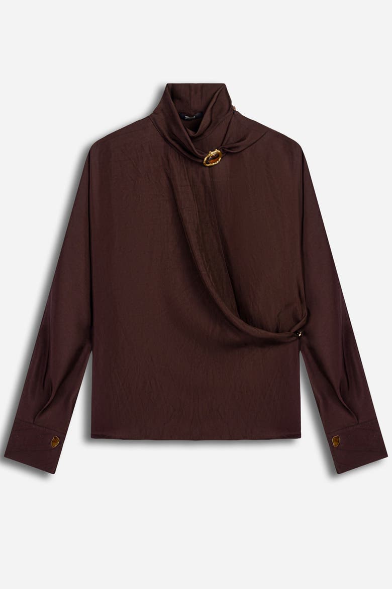 Stone Accessory Stand Collar Blouse, Alternate, color, Brown