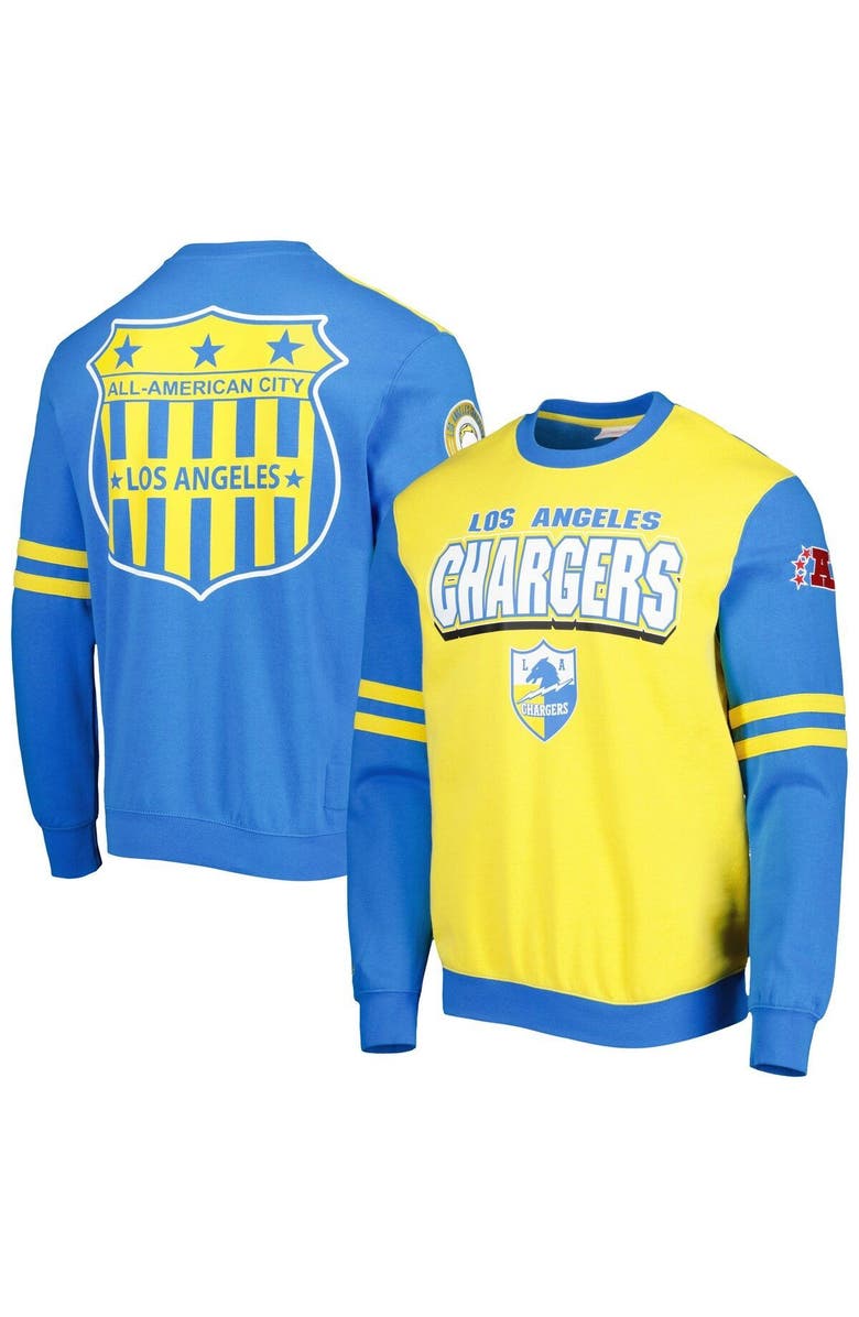 Mitchell & Ness Men's Mitchell & Ness Gold Los Angeles Chargers All Over 2.0 Pullover Sweatshirt, Main, color, Gold
