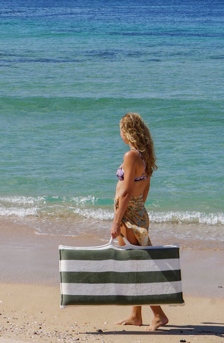 Sunnylife The Vacay Stripe Cotton Terry Travel Lounger, Alternate, color, Green