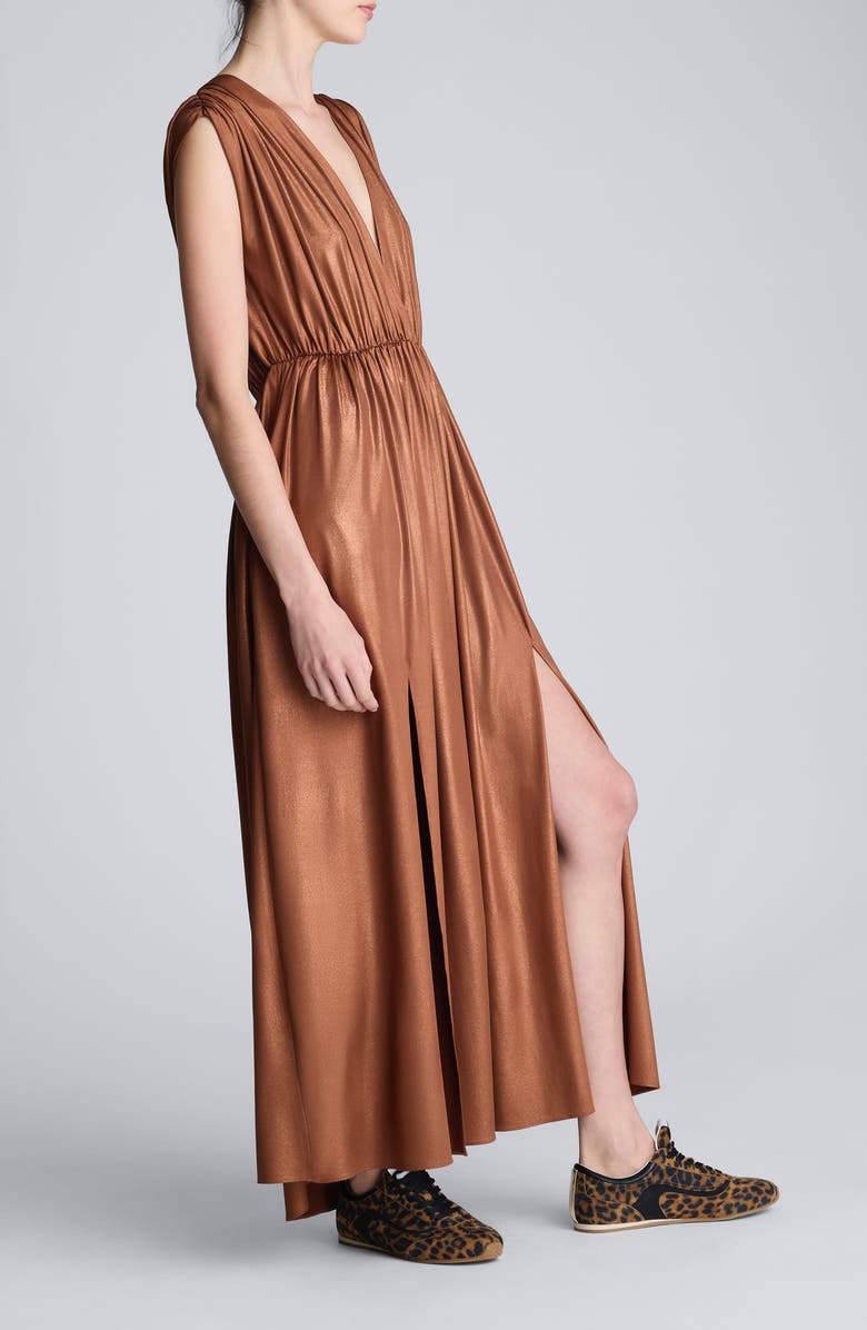 Kenneth Cole Gathered Metallic Maxi Dress, Main, color, Burnt Copper