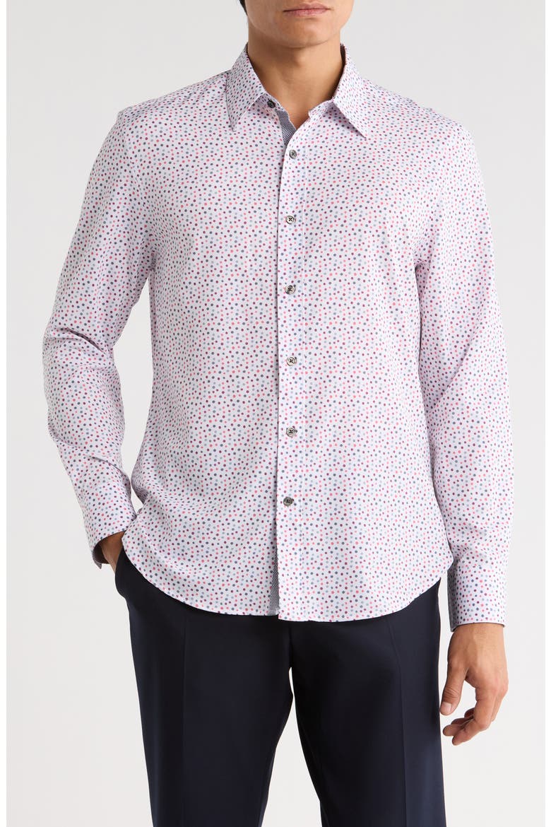 Slim Fit Dot Stretch Button-Up Shirt, Main, color, WHITE/ RED