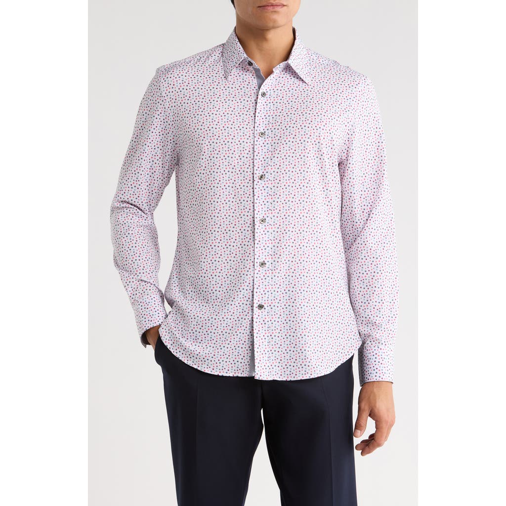 Construct Slim Fit Dot Stretch Button-up Shirt In Pink