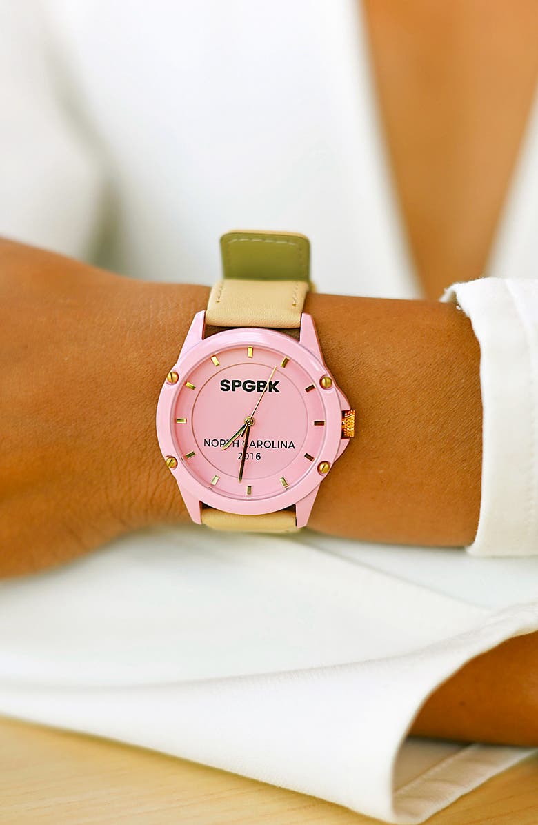 SPGBK Watches Pink Lemonade Leather Strap Watch, 44mm, Alternate, color, Candy Pink