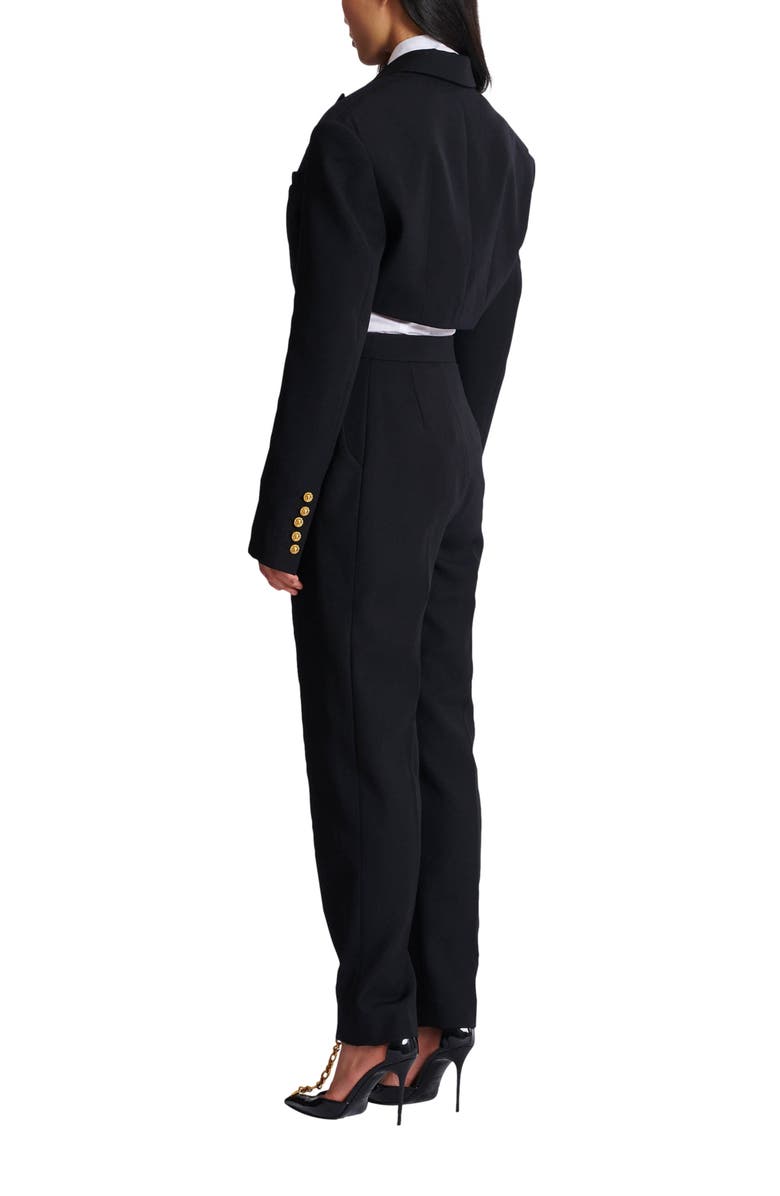Balmain Cropped grain de poudre jacket, Alternate, color, Black