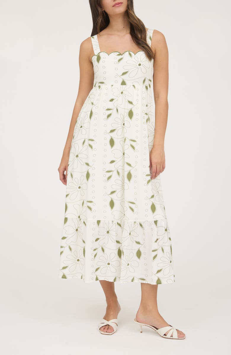 blu pepper green floral dress Light Green Fruit Print Puff-Sleeve Midi Dress w/ Slit main image 1