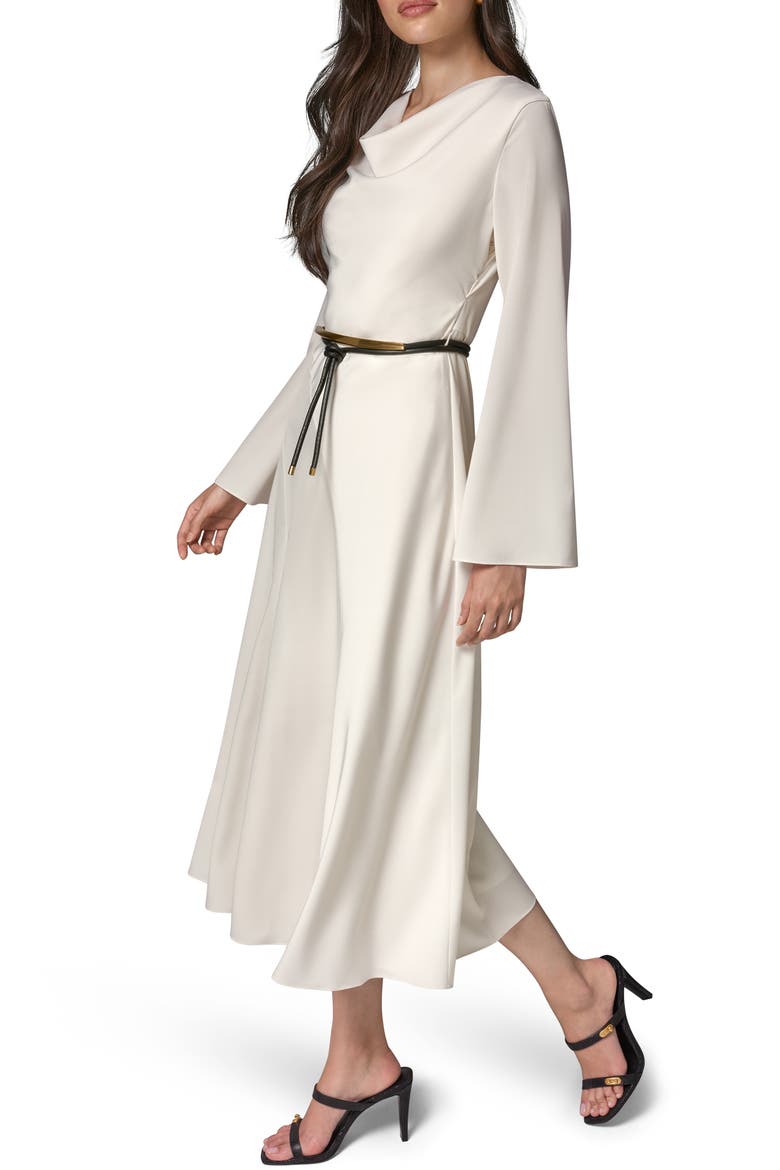 Bell Sleeve Satin Midi Dress, Alternate, color, IVORY