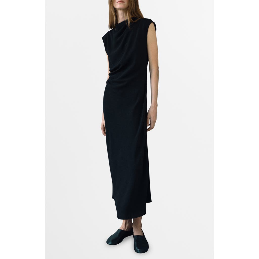 Mango Ruched Sleeveless Midi Dress In Black
