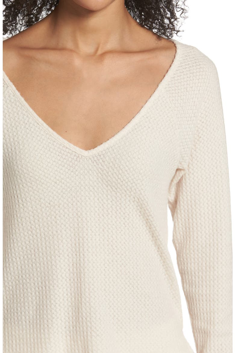 Waffle V-Neck Top, Alternate, color, IVORY
