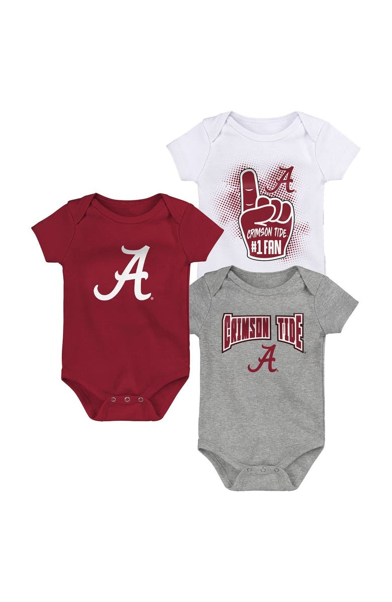 Outerstuff Newborn & Infant Crimson/White/Heathered Gray Alabama Crimson Tide 3-Pack Game On Bodysuit Set, Main, color, 