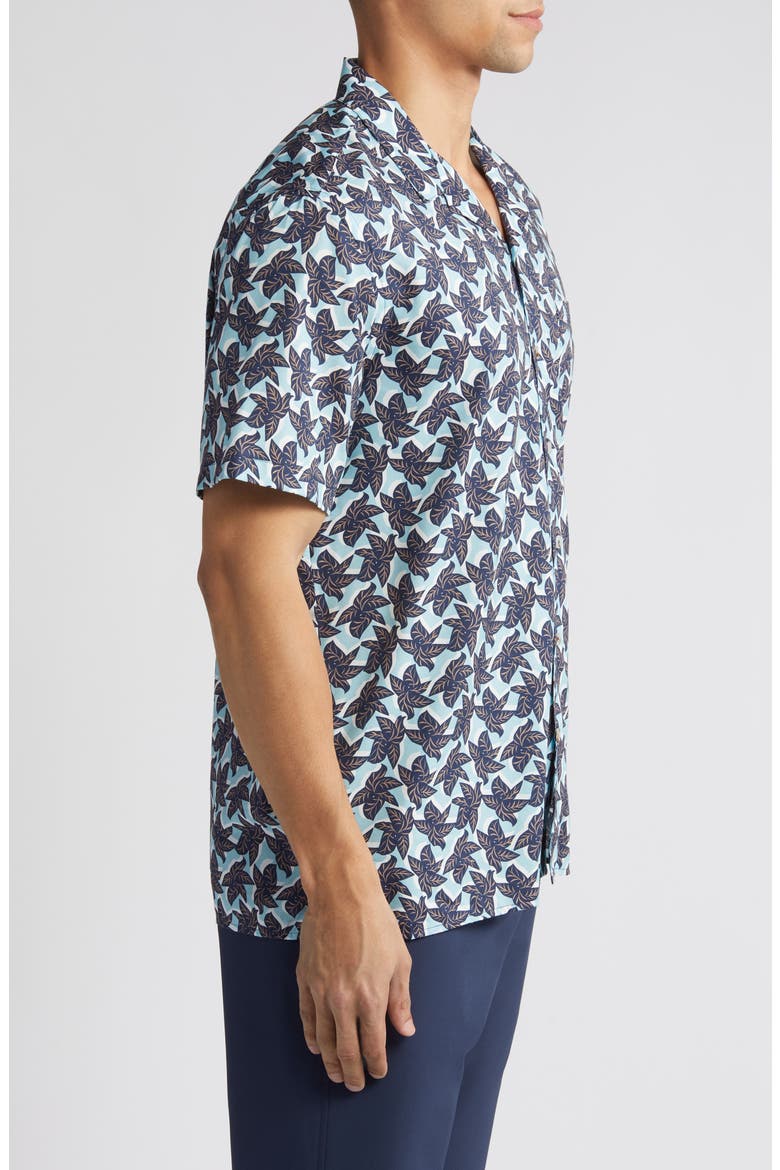 Leaf Print Cotton and Modal Camp Shirt, Alternate, color, BLUE