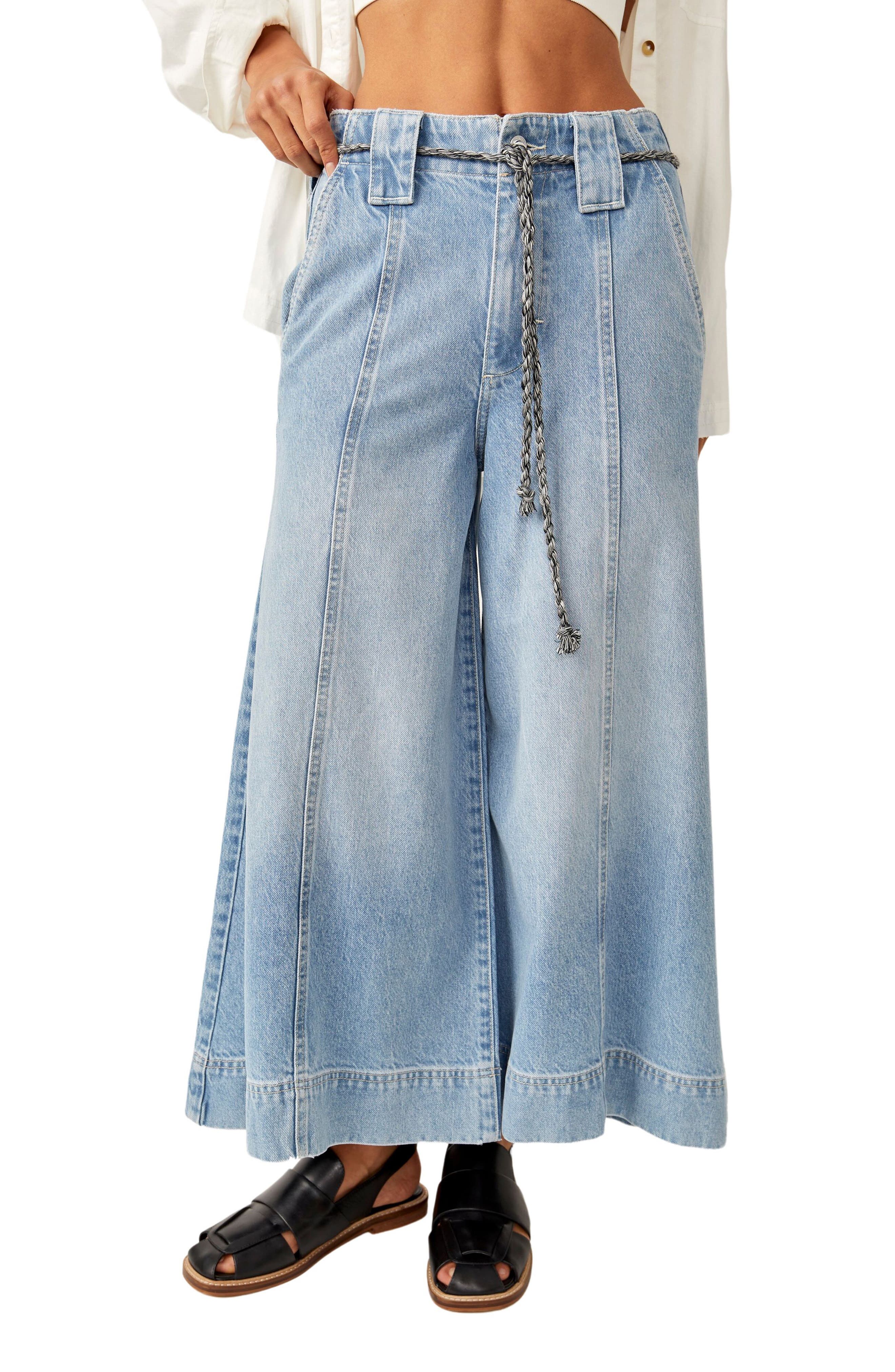 Sheer Luck Belted Crop Wide Leg Jeans