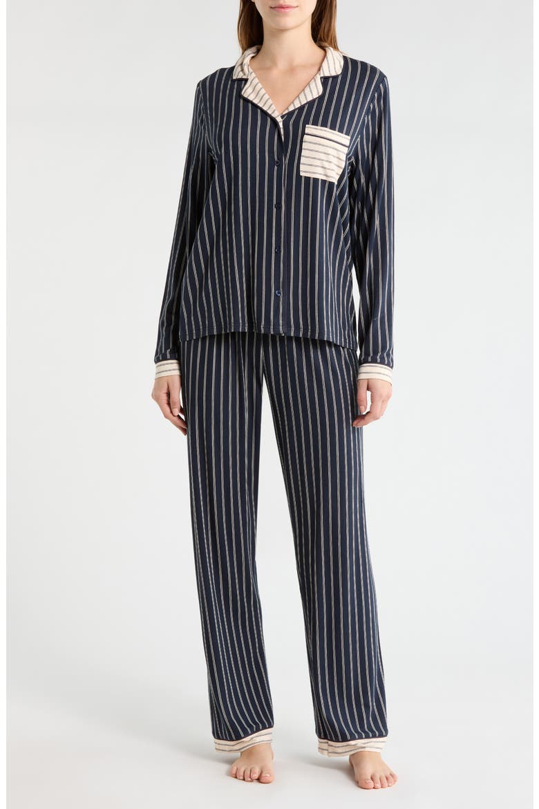Stripe Pocket Pajamas, Main, color, BLUE/ CREAM STRIPE