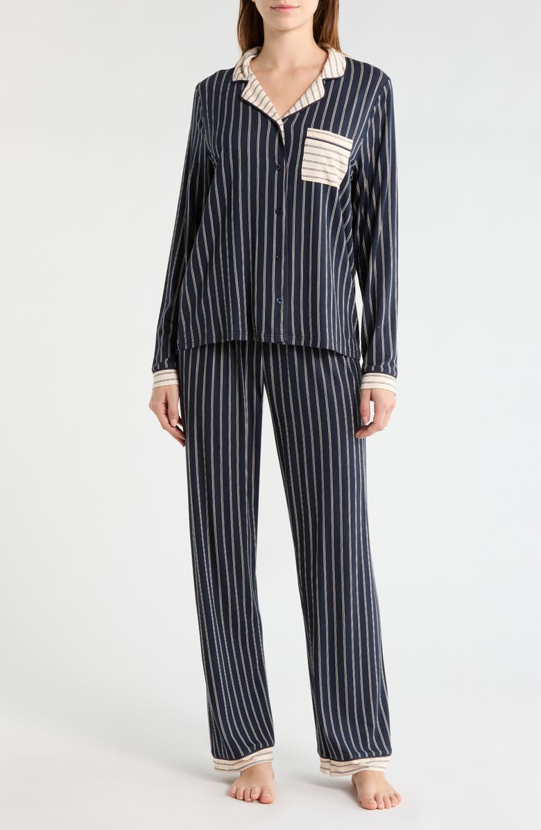 French Connection Stripe Pocket Pajamas, Main, color, Blue/ Cream Stripe