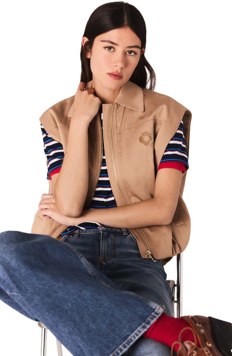 maje Sleeveless jacket, Alternate, color, Beige