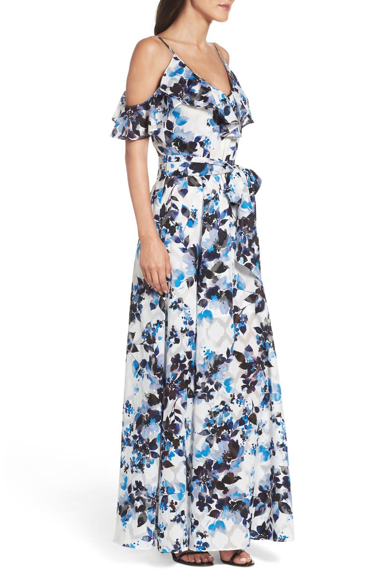 Cold Shoulder Maxi Dress, Alternate, color, BLUE/ IVORY