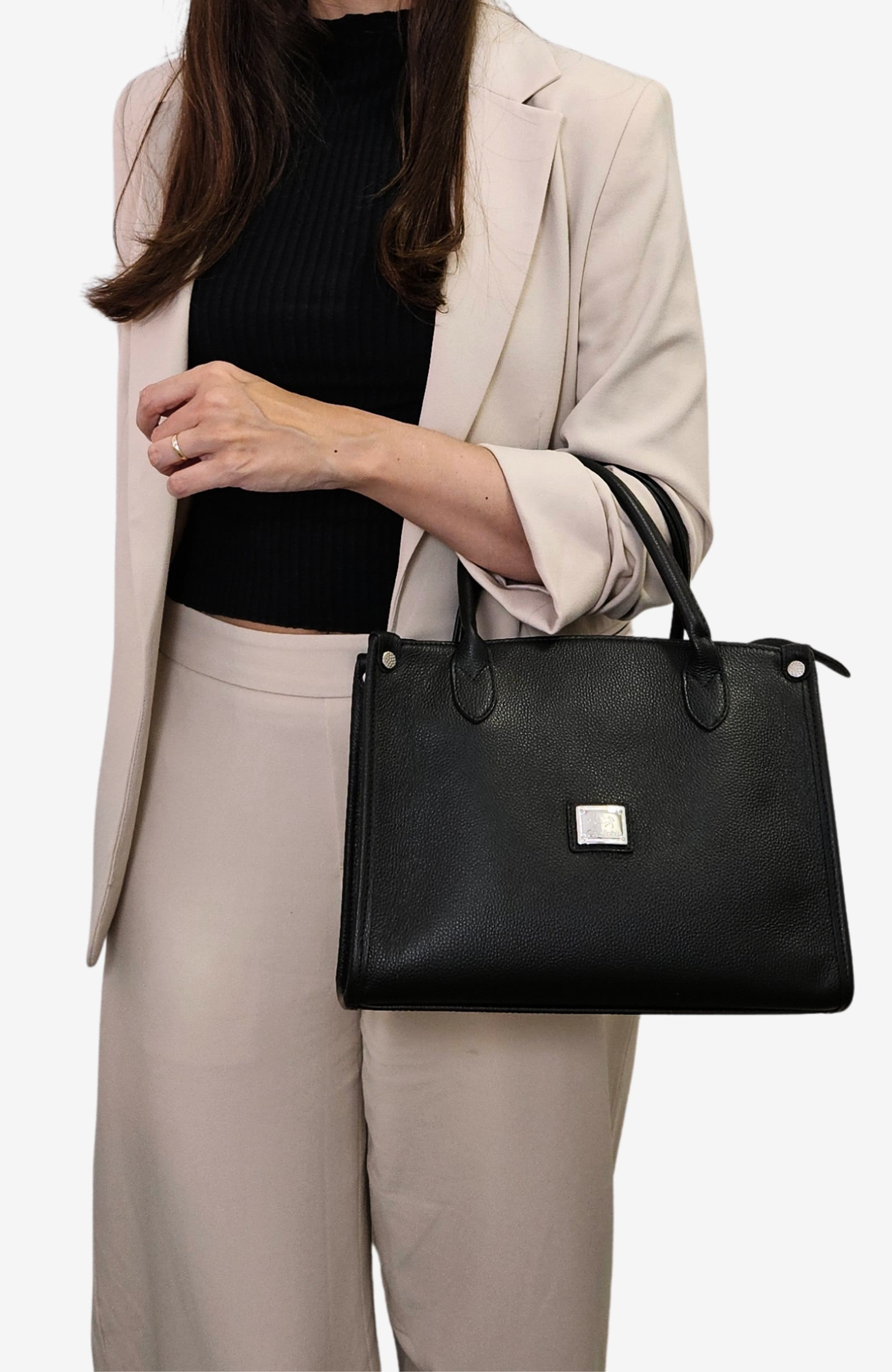 Muse 480 Pebbled Leather Handbag, Alternate, color, Black