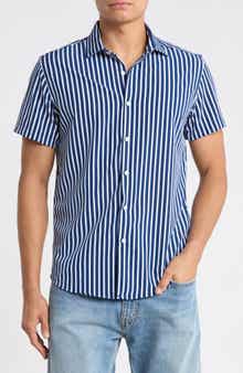 Vertical Stripe Short Sleeve Dress Shirt