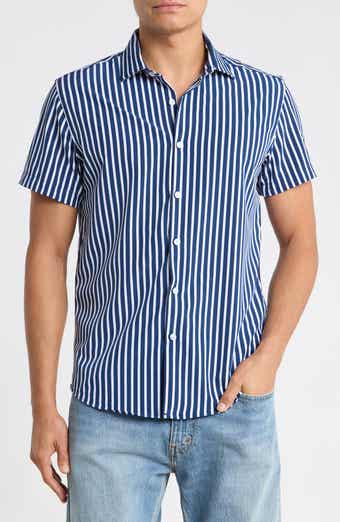 Vertical Stripe Short Sleeve Dress Shirt