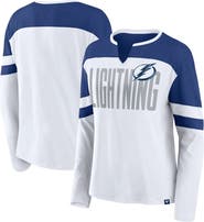 FANATICS Women's Fanatics White/Blue Tampa Bay Lightning Frozen Long Sleeve Notch Neck T-Shirt