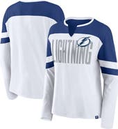 FANATICS Women's Fanatics White/Blue Tampa Bay Lightning Frozen Long Sleeve Notch Neck T-Shirt