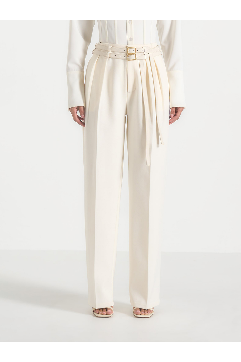 Pascale Wide Leg Trousers With Double Belt, Alternate, color, Off White