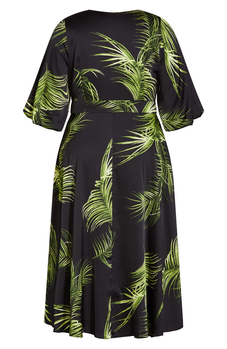 City Chic Foliage Print Satin Midi Dress, Alternate, color,
