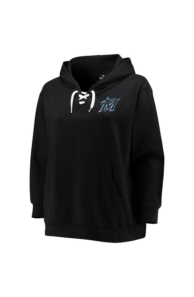 PROFILE Women's Black Miami Marlins Plus Size Lace-Up V-Neck Pullover Hoodie, Alternate, color, Black