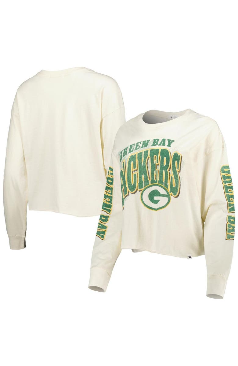 '47 Women's '47 Cream Green Bay Packers Brush Back Parkway Cropped Lightweight Long Sleeve T-Shirt, Alternate, color, 