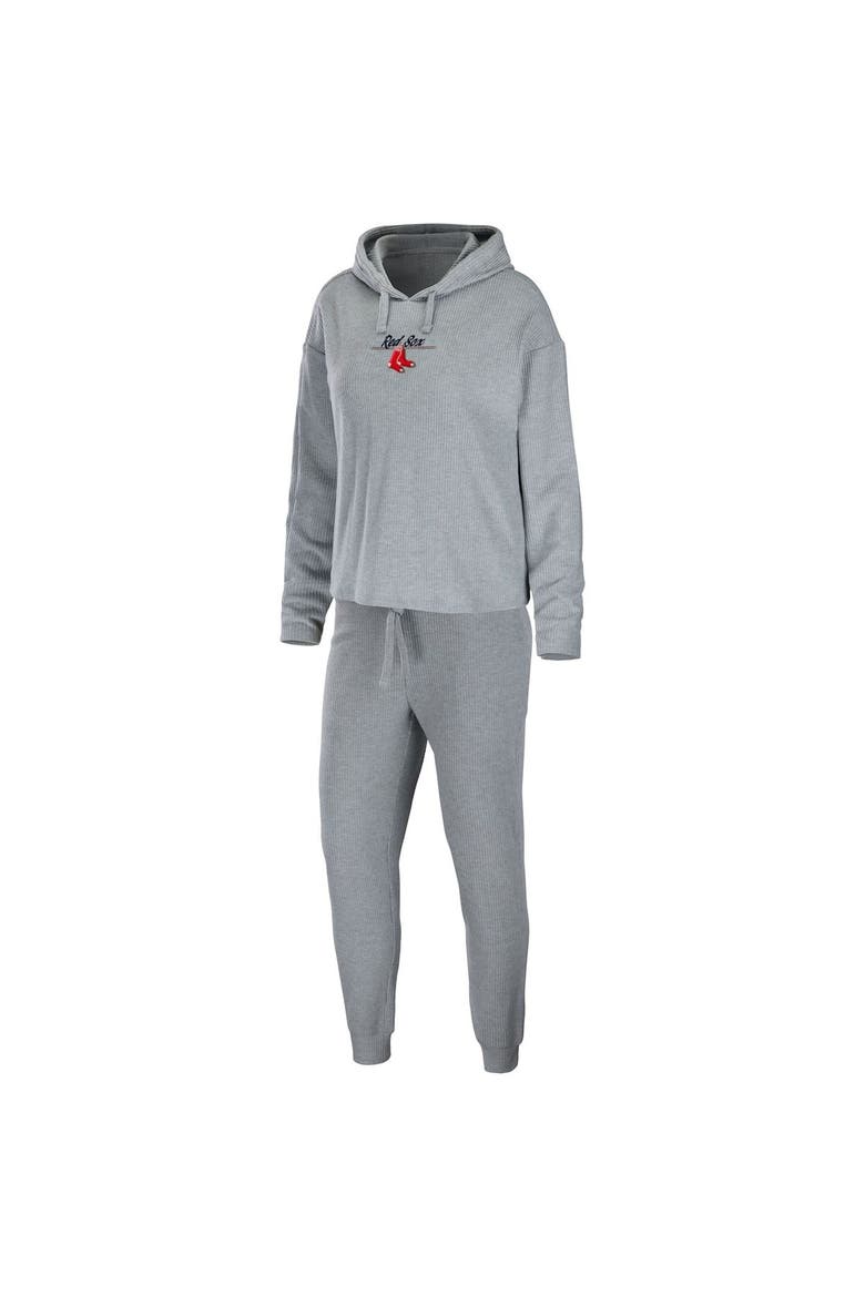 Women's WEAR by Erin Andrews Heather Gray Boston Red Sox Logo Pullover Hoodie & Pants Sleep Set, Main, color, Heather Gray