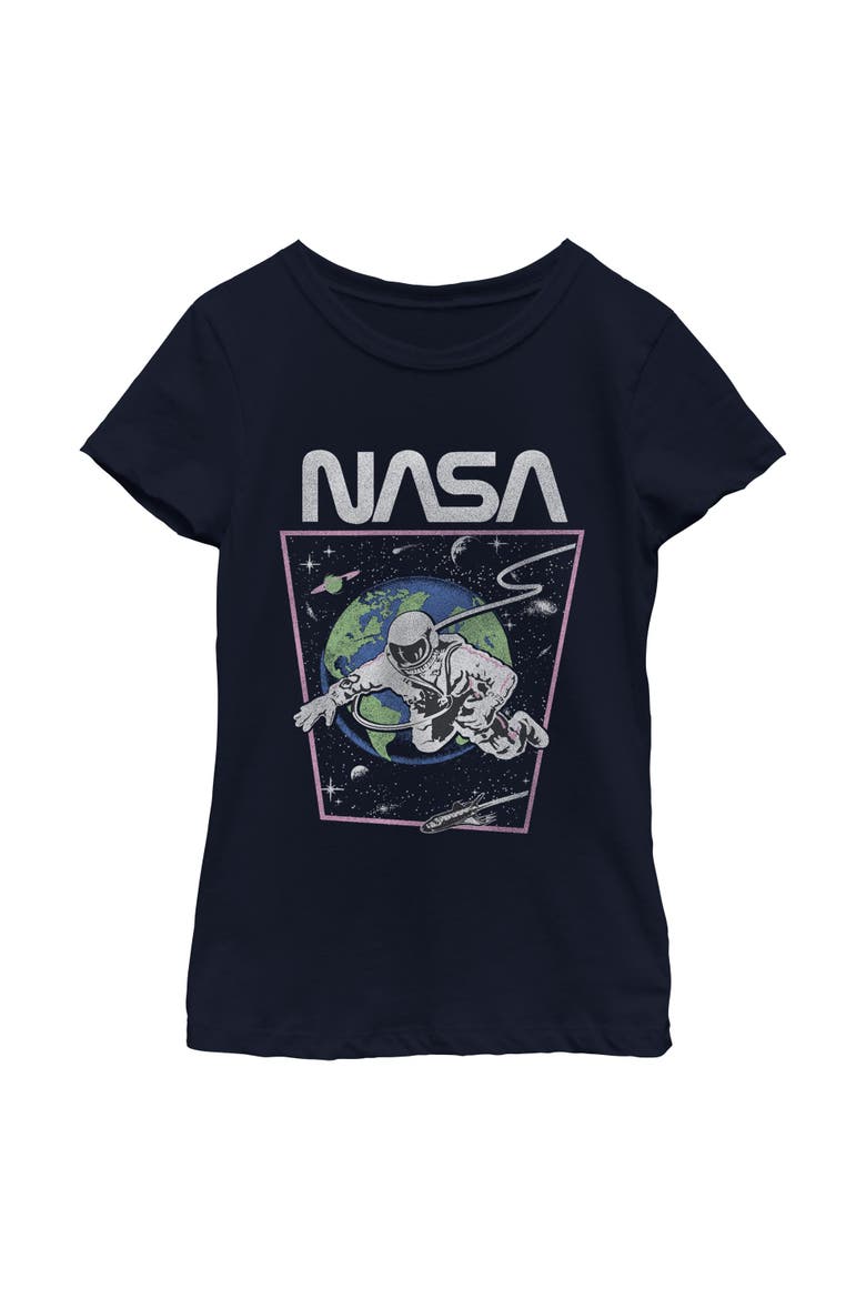 Girl's NASA Distressed Astronaut in Space  Graphic T-Shirt, Main, color, Navy Blue