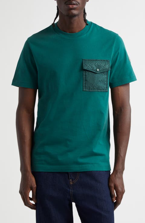 Tシャツ・カットソー MONCLER Men T Shirts 8C0000389AB9 816 GREEN Moncler - Green Jersey Tipped Cotton T-Shirt | Mitchell Stores