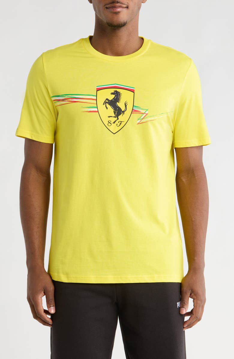 PUMA Ferrari Race Big Shield Cotton Graphic T-Shirt, Main, color, Speed Yellow