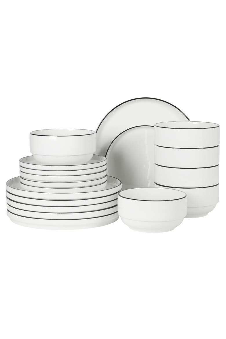 Rothernberg Stackable Porcelain Dinnerware Set, Main, color, White with Black Rim
