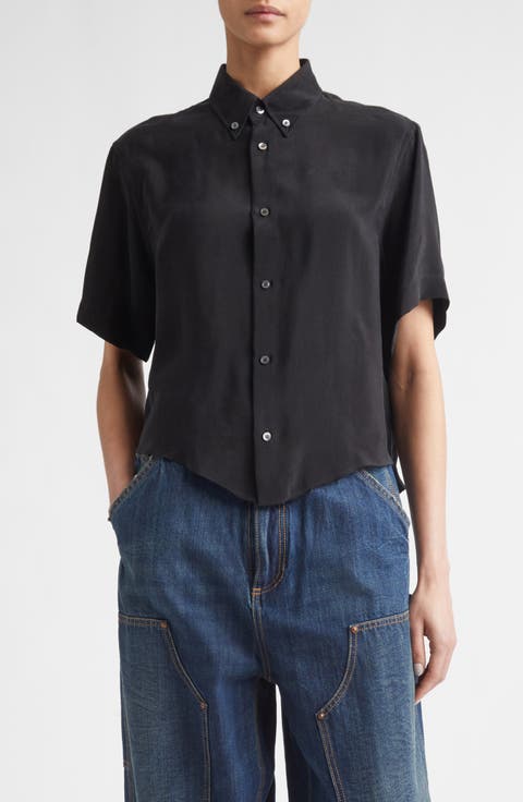 Short Sleeve Cupro Button-Down Shirt